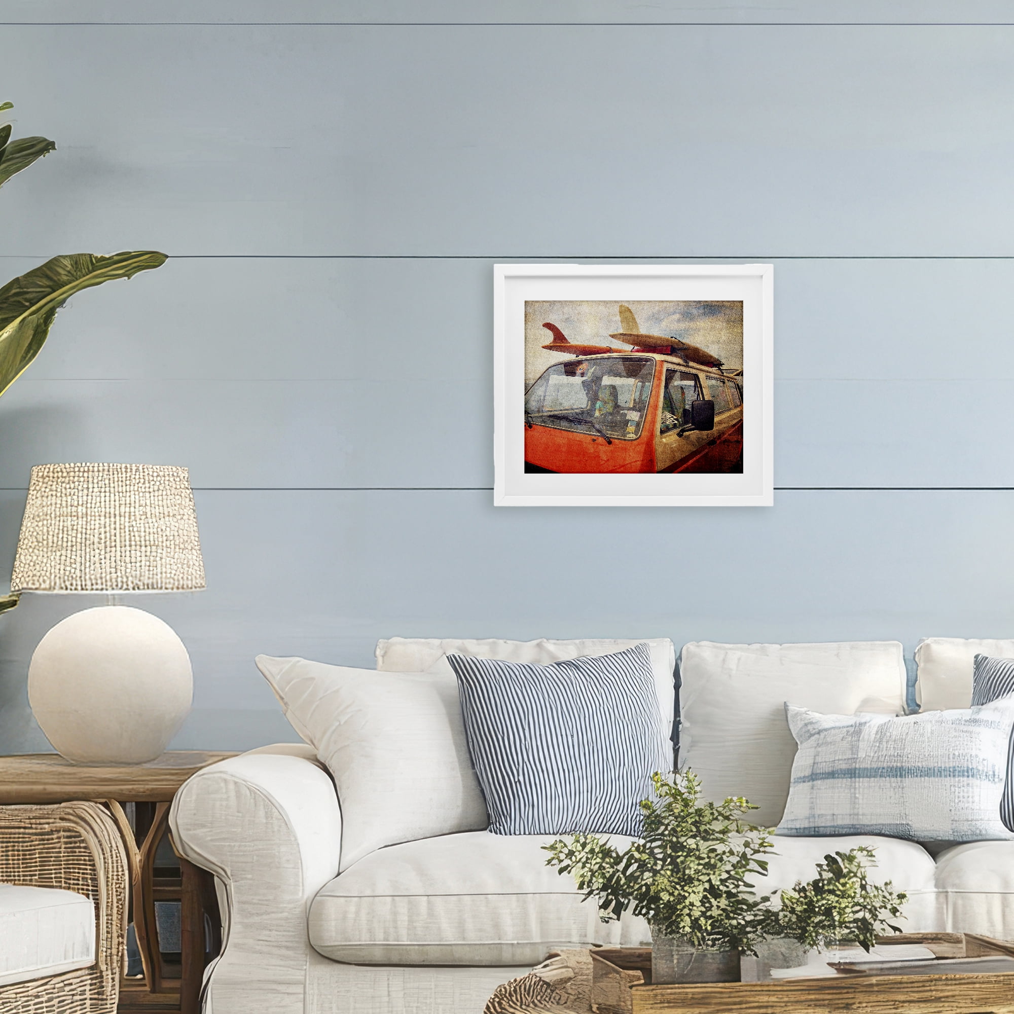 Stupell Industries Surf Bus Vintage Distressed White Framed Print Under Glass, design by Grotto Studios
