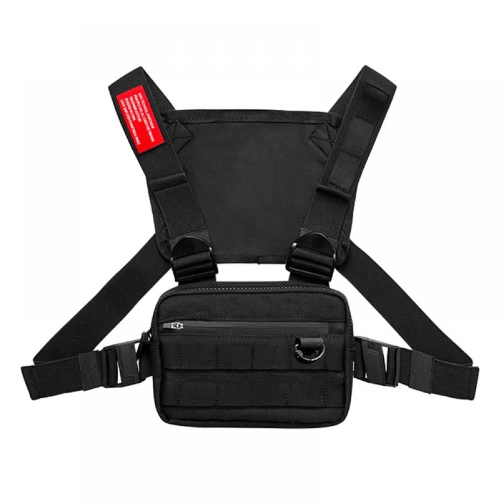 Mens Reflective Tactical Front Chest Rig Bag Pouch Outdoor Sport