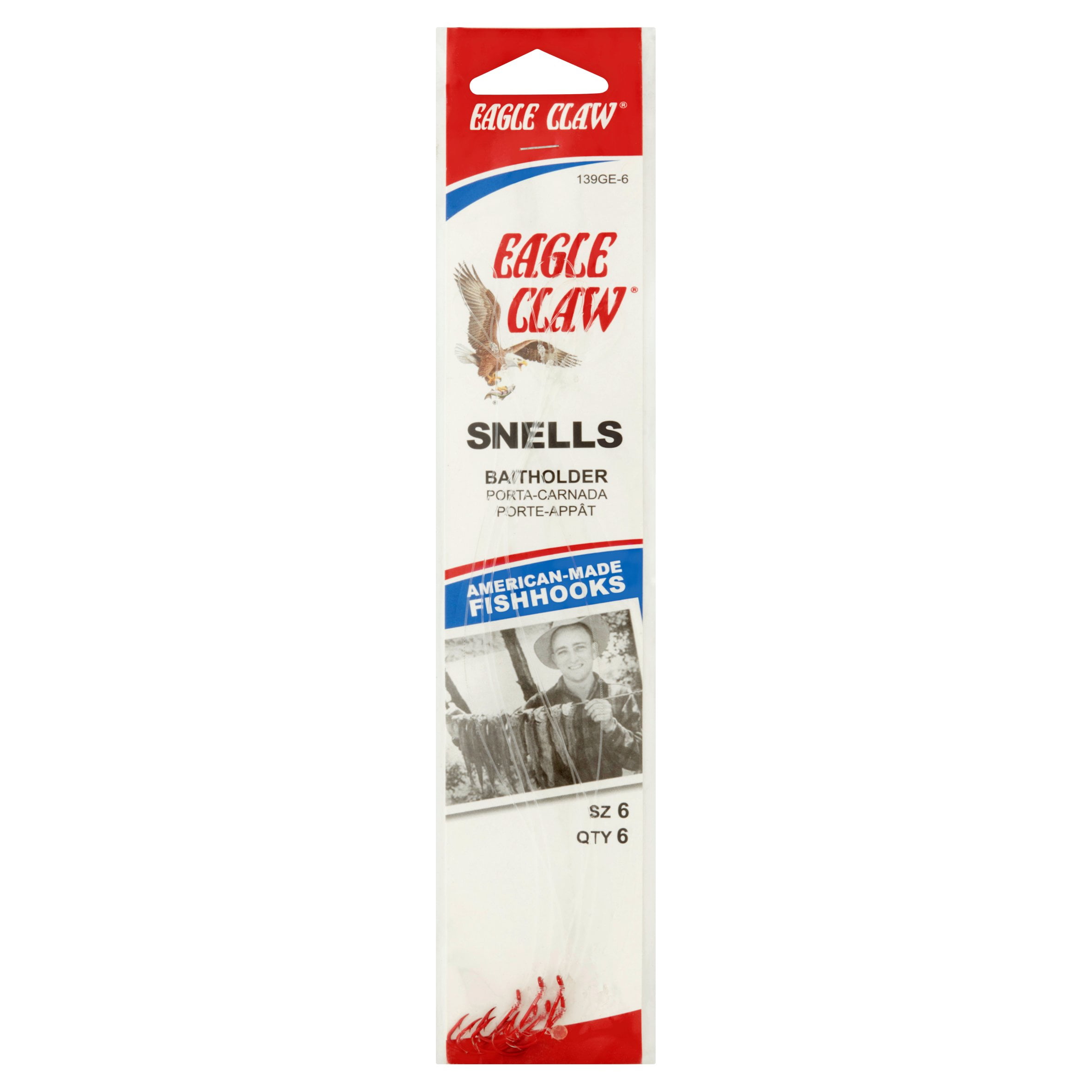 (2 pack) Eagle Claw Baitholder Snelled Fishing Hook, Size 6