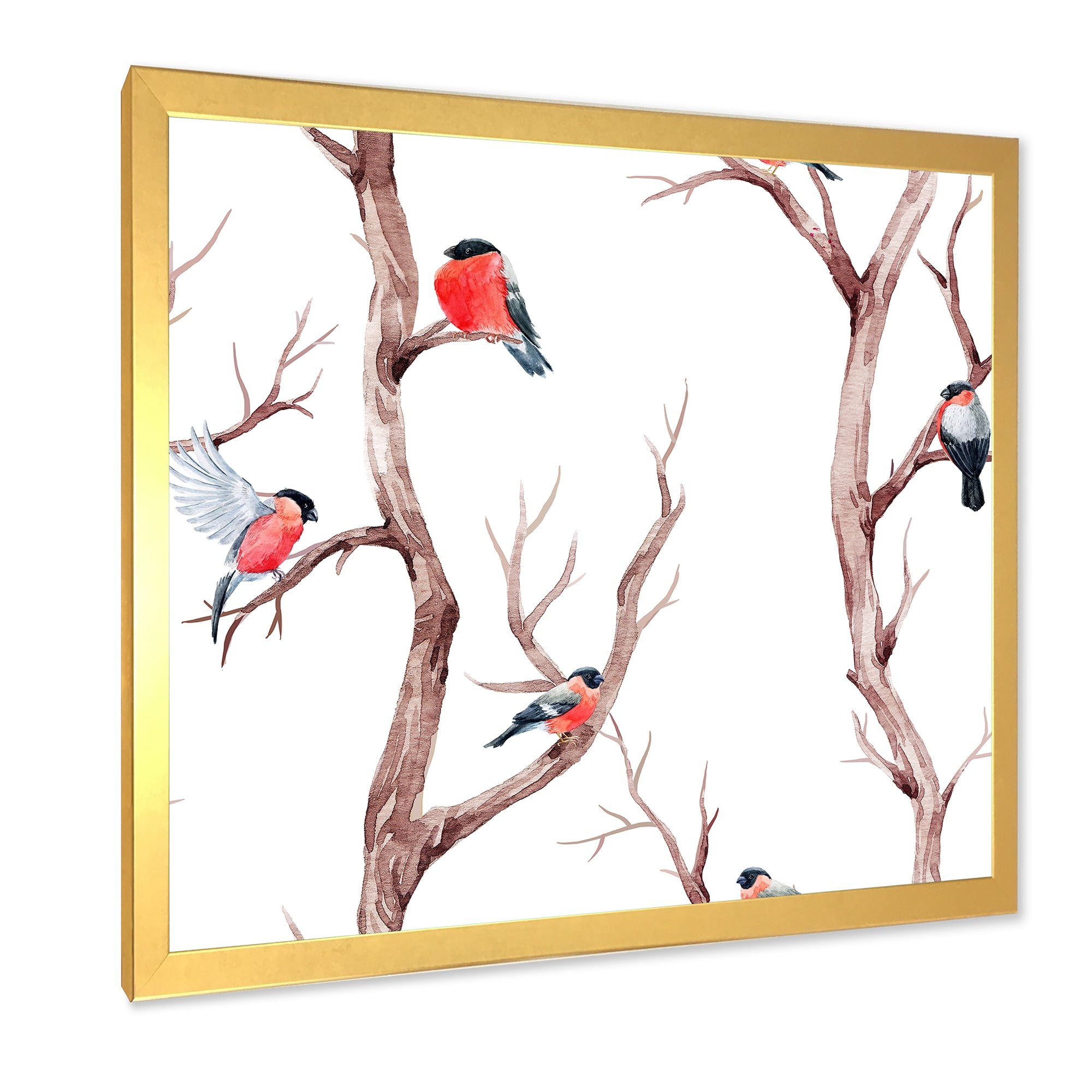 Designart 'Little Birds Sitting On The Tree Branches III' Traditional Framed Art Print