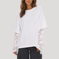 thumbnail image 2 of Arlun Women's Lace 2 in 1 Long Sleeve T Shirts Casual Solid Color Classic Crewneck Loose Pullover Tops 2026 Fall Fashion Soft Lightweight Comfort Drop Shoulder Tees 1-White XL, 2 of 6