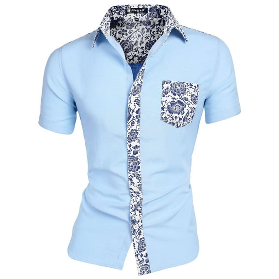 Lars Amadeus Men's Floral Short Sleeve Button Down Hawaiian Shirt with Pocket