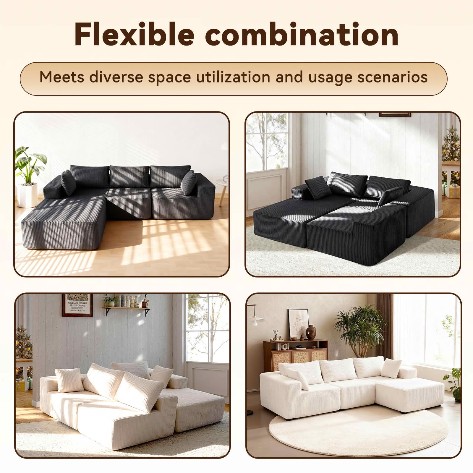 MAYEERTY 108-Inch Modern Modular L-Shaped Sofa, Upholstered Boneless Sofa with Lounge Chair