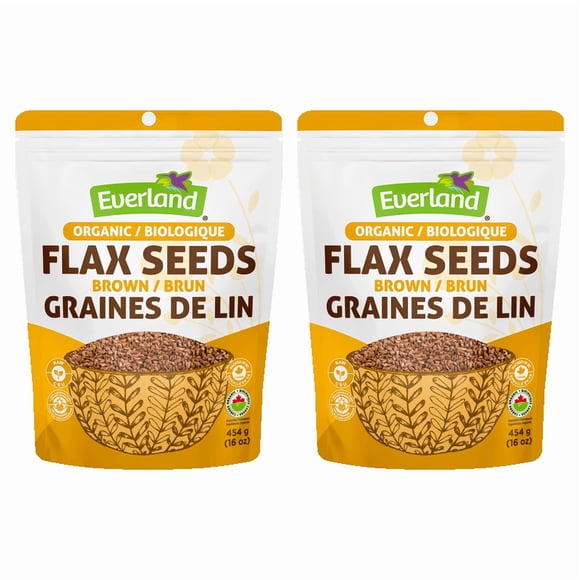 Everland Organic Brown Flax Seeds, 2-Pack, 454g Each, High Fiber Superfood Seeds