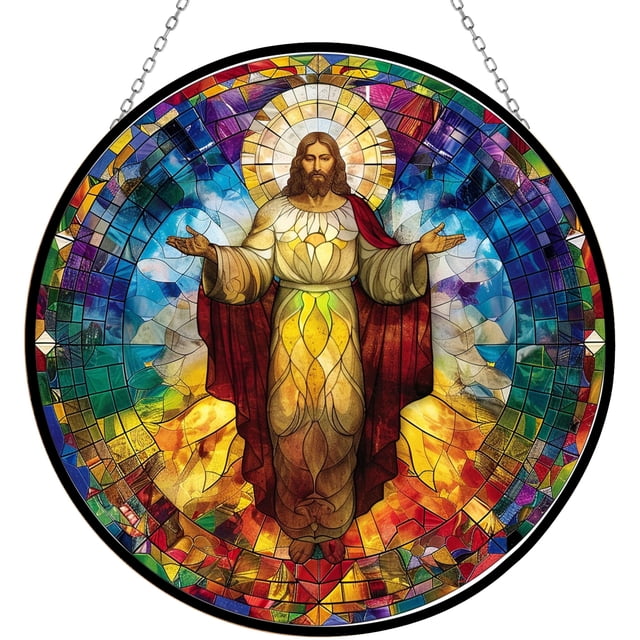 Suncatcher con vitral de 34 cm de 365CUSGIFTS Jesus