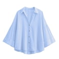 thumbnail image 5 of Molidfa Women's V-Neck 3/4 Sleeve Solid Button-Front Casual Shirt, 5 of 5