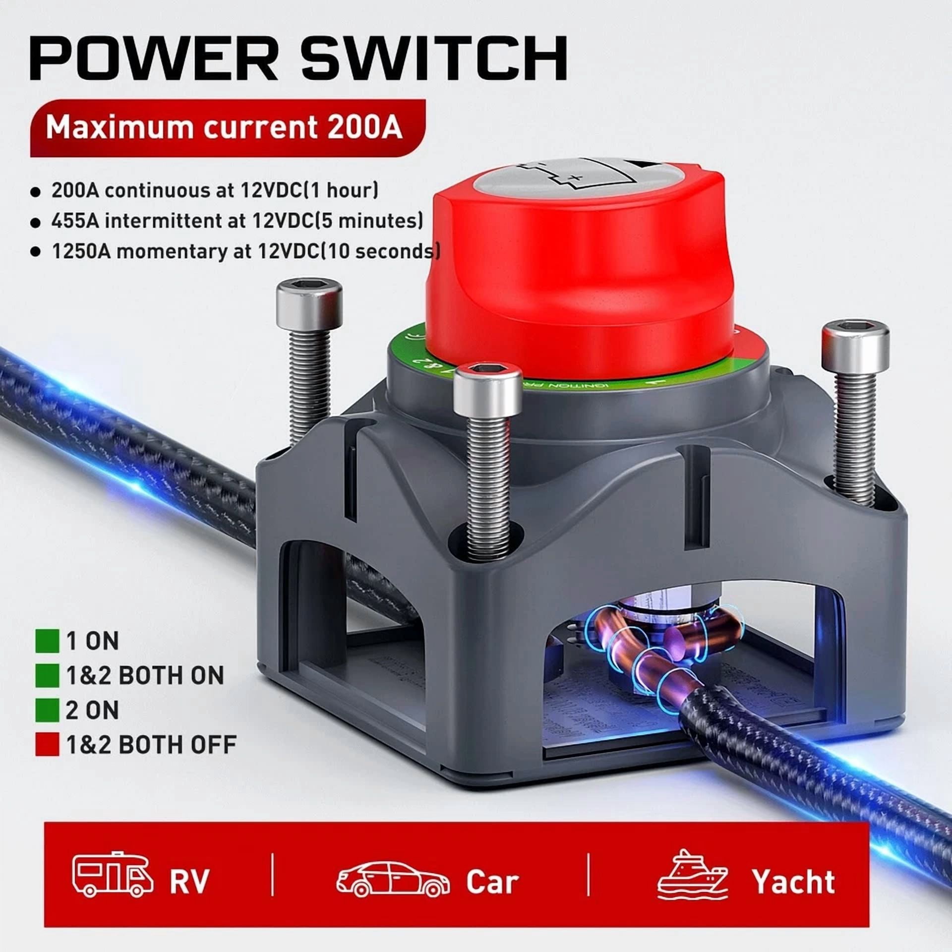 CRESTIN- Battery Disconnect Switch 1-2-Both-Off, Dc 12V-48V Master Marine Battery Switch