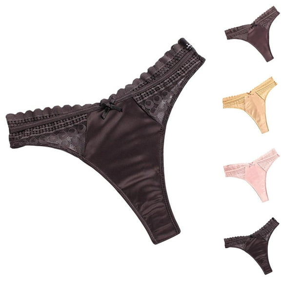 HAOTAGS Women's Underwear Thong Panties,Lace Waist Stretchable Solid Causal Thong Panties Black S