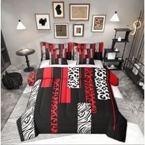 Manfei Fashion Geometric Striped Bedding Comforter Set 7pcs, Leopard Cheetah Print Queen Bedding Sets, Modern Abstract Style Reversible Queen Sheet Sets, Breathable Home Decor