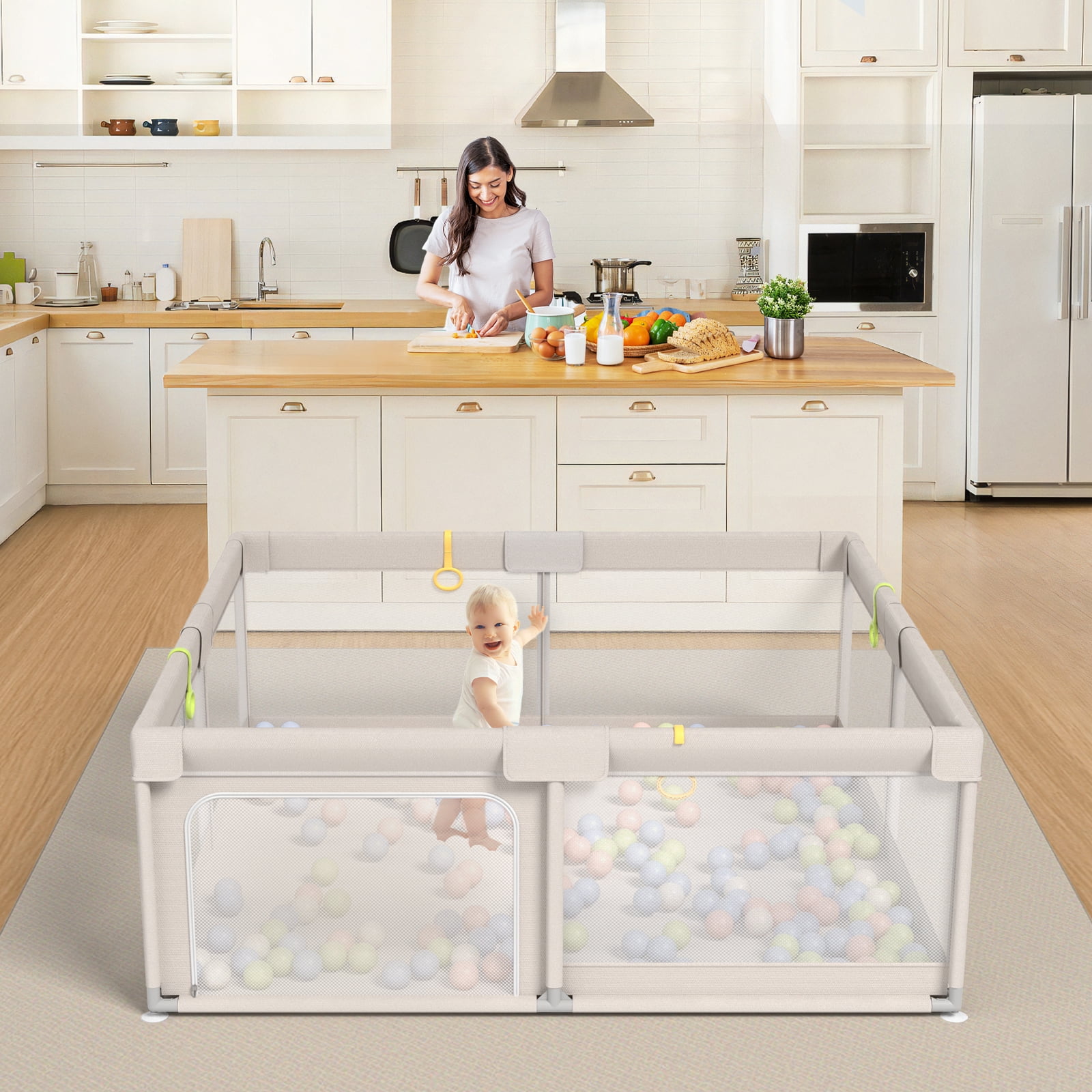 Easy4Home 59" Large Baby Playpen for Toddlers, Gray