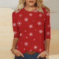 thumbnail image 2 of Jsaierl Christmas Shirts Women Funny Snowflake Graphic Tees Loose Fit Petite Round Neck T-shirt 3/4 Sleeve Tunic Blouse Tops S-5XL, 2 of 7