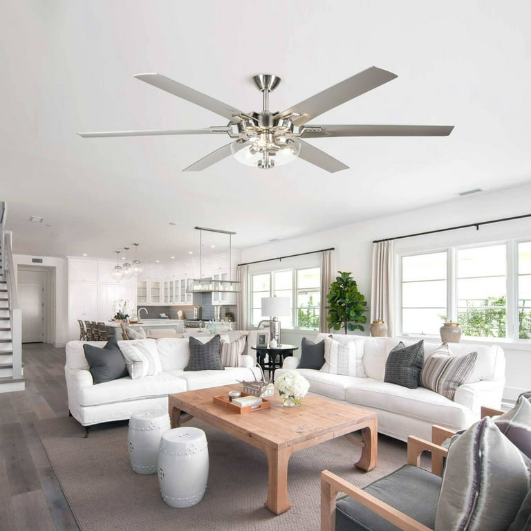 70-in Brushed Nickel Modern Downrod Mount Large Ceiling Fan with