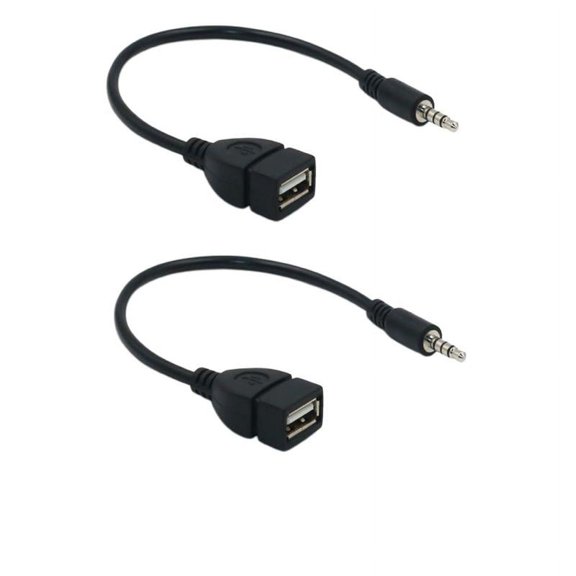 2Pcs 7.9 "3.5mm AUX Male to USB Female OTG Converter Adapter Cable Cord