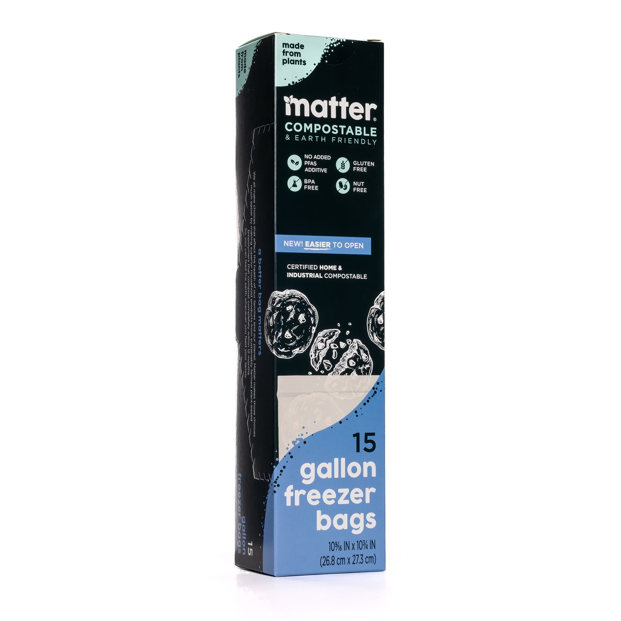 Matter Compostable Gallon Freezer Food Storage Bags, 15 Count
