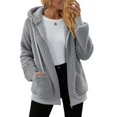 thumbnail image 3 of Women's Winter Fleece Jacket Zip Up Hooded Sherpa Fuzzy Coat Solid with Pockets Warm Fluffy Outerwear, 3 of 6