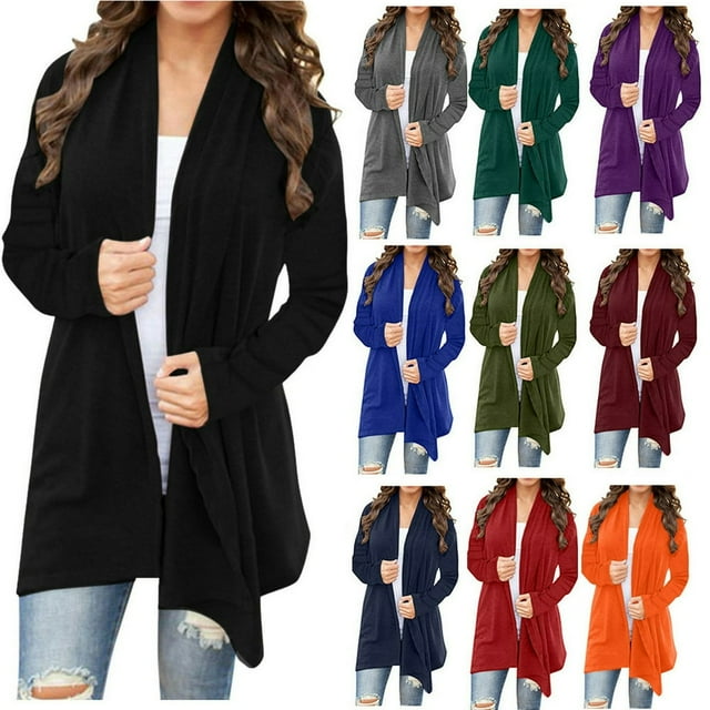 JUNWELL Cardigans for Women Solid Color Long Sleeve Cardigan Outwear Lightweight Casual Open Front Blouse Tops Jackets