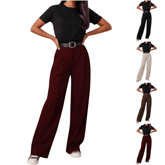RYDCOT Wide Leg Pants Women's High Waisted Business Work Trousers Long Straight Solid Color Suit Pants White