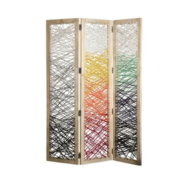 Contemporary 3 Panel Crisscross Screen Room Divider With Natural Finish