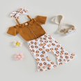 thumbnail image 3 of 3PCS Toddler Girl Short Sleeve Romper Rib Knit Button Bodysuit Flare Pants Clothes, 3 of 6