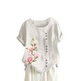 thumbnail image 2 of up to 60% off Gifts Usmixi Shirts for Women Vintage Floral Button Down Plus Size Cotton Linen Tee Tops Summer Trendy Flowers Print Short Sleeve Crewneck Ladies Blouses White s, 2 of 6
