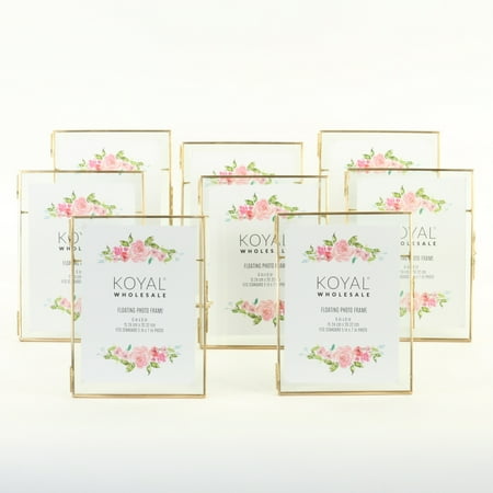 Gold Picture Stand Koyal Wholesale Gold Pressed Glass Floating Photo Frames 6 x 9 Inch, 8−Pack with Stands, Horizontal / Vertical Pictures ()