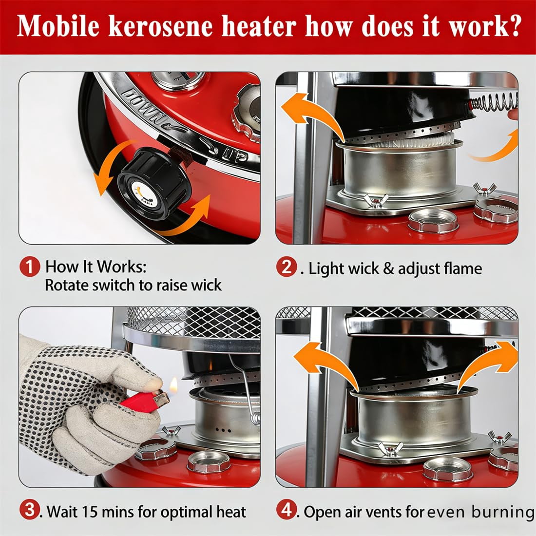 Non Electric Heaters For Indoor, 9000 Btu(Lasts 18 H) Kerosene Heater Indoor For Large Rooms, Portable Heater For Power Outage, Suitable For Camping, Home, Garage, Emergency Heat