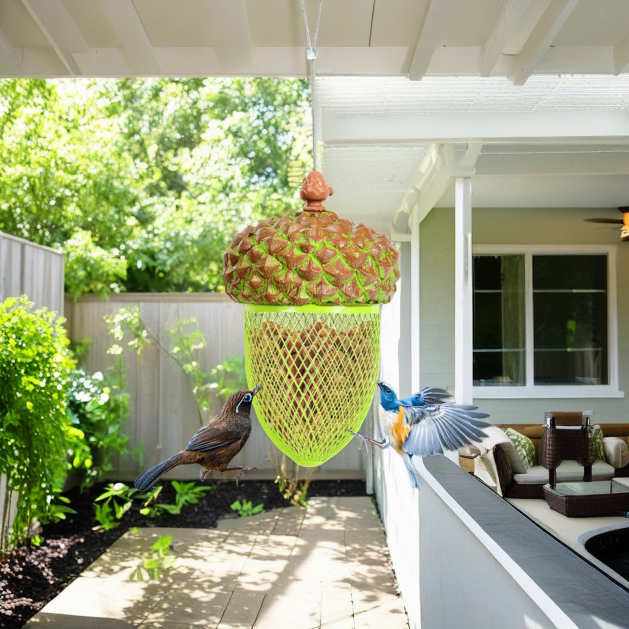 Kadyn 8.5" Bird Feeder for Outside Hanging, Metal Acorn Wild Bird Feeder, Food Dispenser for Garden Yard, Brown