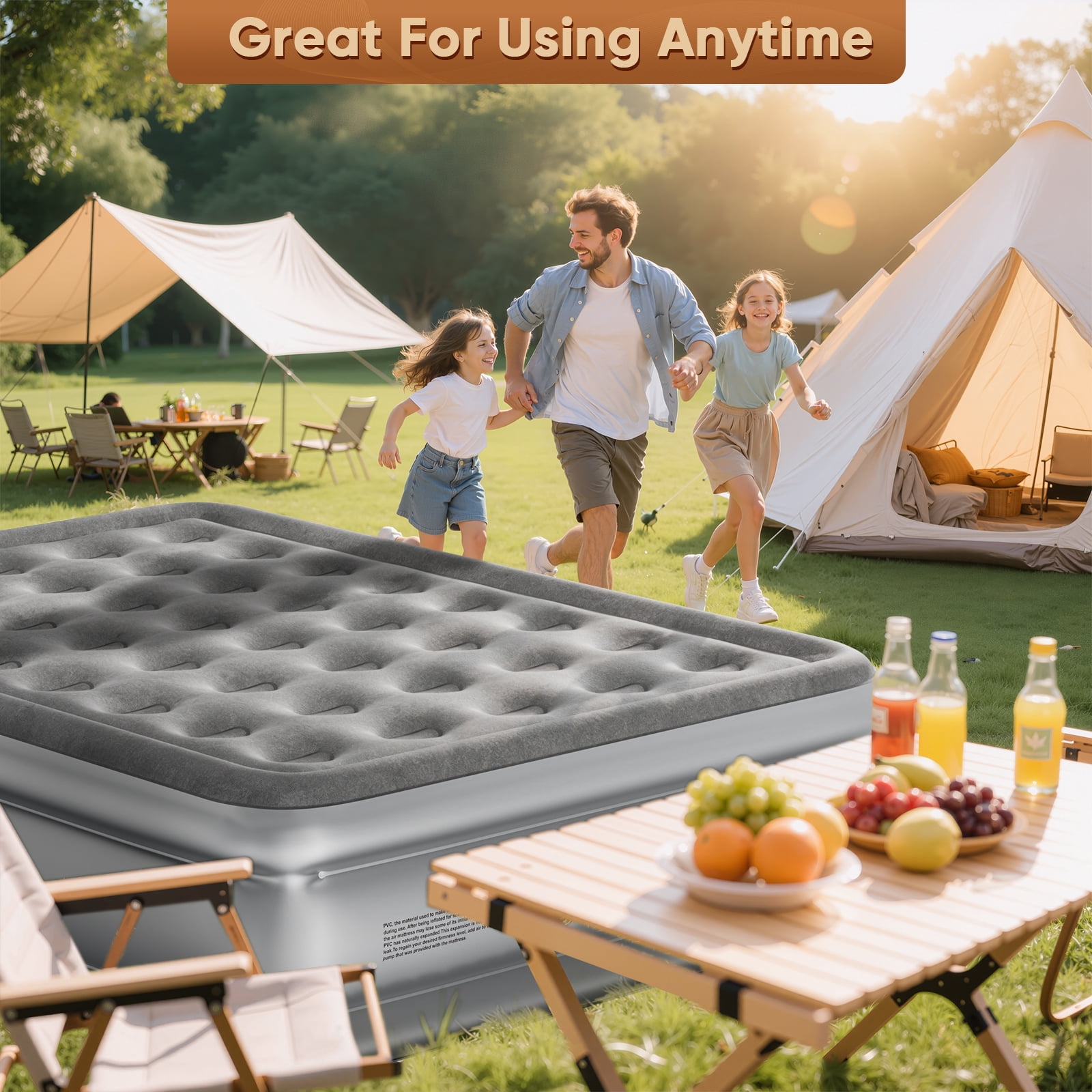 Divon Queen Air Mattress with Built-In Pump, 18-inch Elevated Inflatable Airbed, Portable Blow Up Bed for Guests, Game Night Sleepovers, Gray