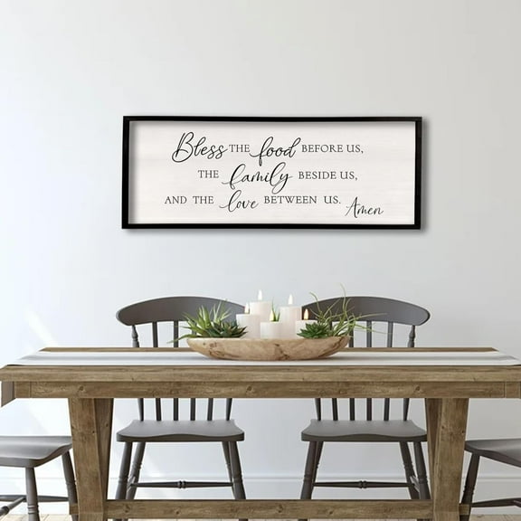 Bless the Food Before Us Wall Decor Sign 40" X 15" Framed Wood Art for Farmhouse Kitchen Living Room
