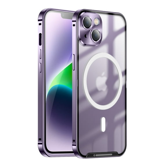 Mantto for iPhone 14 Plus 6.7 inch Magsafe Back Case,Luxury Metal Clear Glossy Heave Duty Magnetic Shockproof Hybrid Rugged Camera Lens Protective Slim Fit Cover.For iPhone 14 Plus,Purple