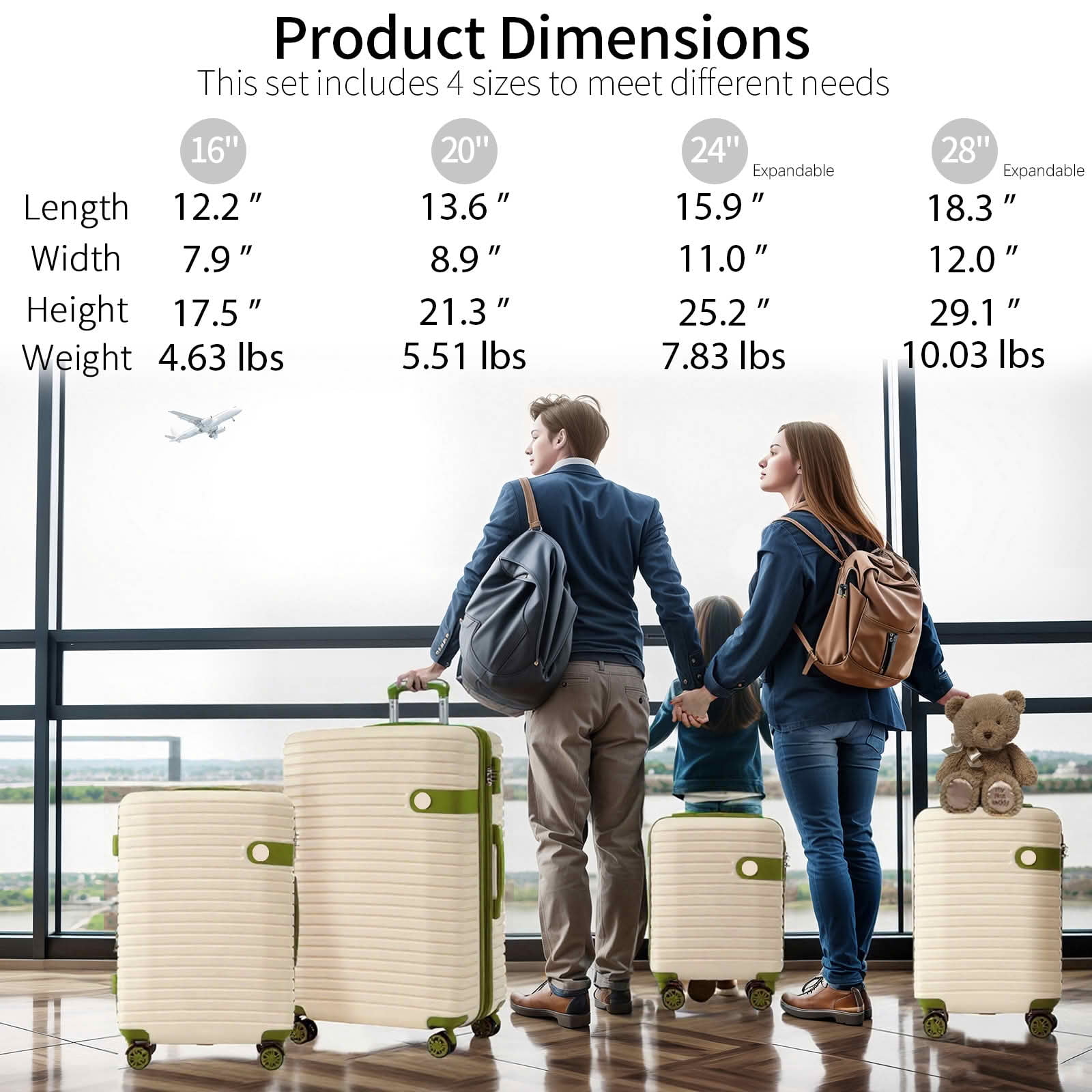 MAYEERTY 4-in-1 Expandable Hard Shell Luggage Set with TSA Lock Spinner Wheels, Multi Size Nested Suitcase with Packing Cubes