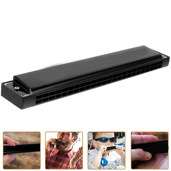 AURARMLET Beginner Metal Harmonica 24 Holes Portable Musical Instrument in Black Color