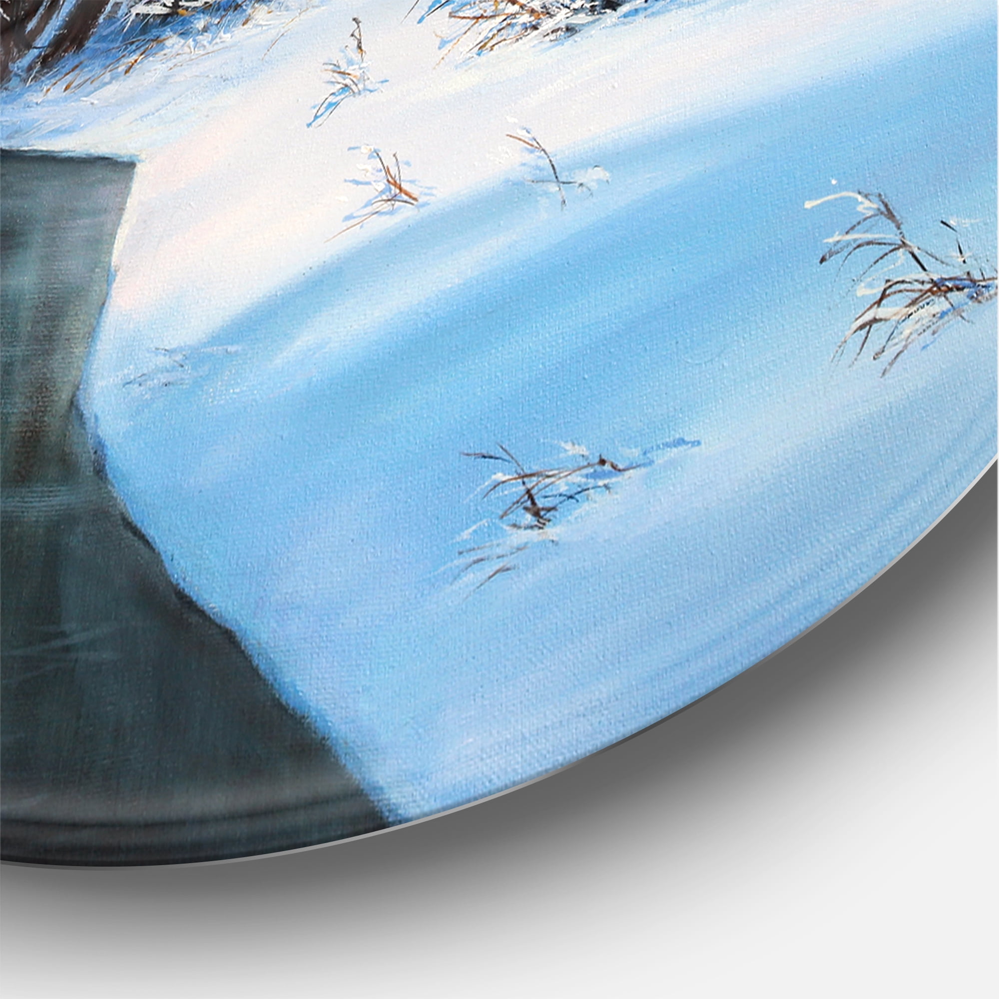 Designart 'Christmas Forest With Trees and River III' Traditional Circle Metal Wall Art 29x29 - Disc of 29