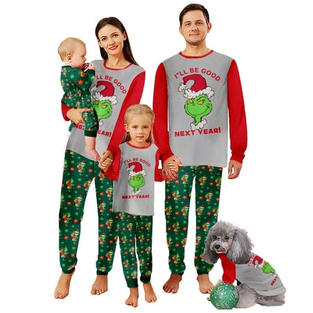 

Grinch Elf Family Matching Christmas Pajamas Set Adult And Kids Xmas Sleepwear PJS Outfit