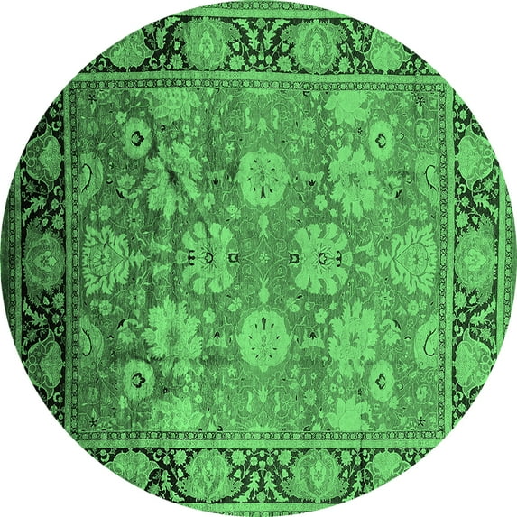 Ahgly Company Indoor Round Oriental Emerald Green Traditional Area Rugs, 6' Round
