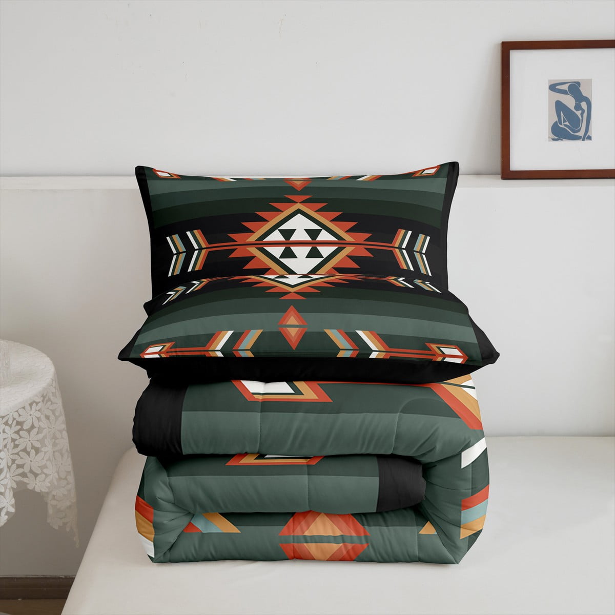 Southwestern Geometric Comforter Set Western Aztec Quilt Sets Boho Exotic Tribal Bedding Set King Rustic Farmhouse Home Decor Bohemian American Bed Set 2 Pillow Cases