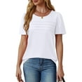 thumbnail image 3 of UVN Short Sleeve Blouse for Women Summer Dressy Casual Crewneck Shirt Pleated Tunic Tops, 3 of 9