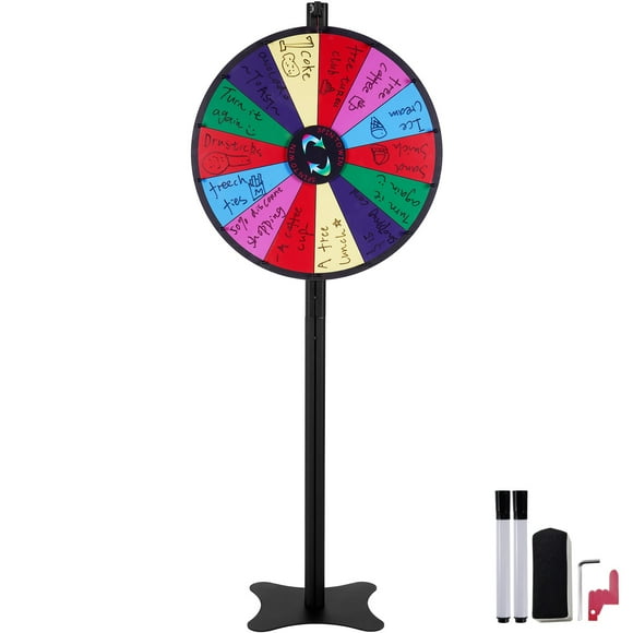 KFFKFF 24-inch Rotating Reward Wheel, 14-Slot Spin Wheel, Game Wheel with Dry Erase and Dual Markers, Suitable for Tabletop or Floor Use in Parties, Pubs, Trade Shows, and Carnivals