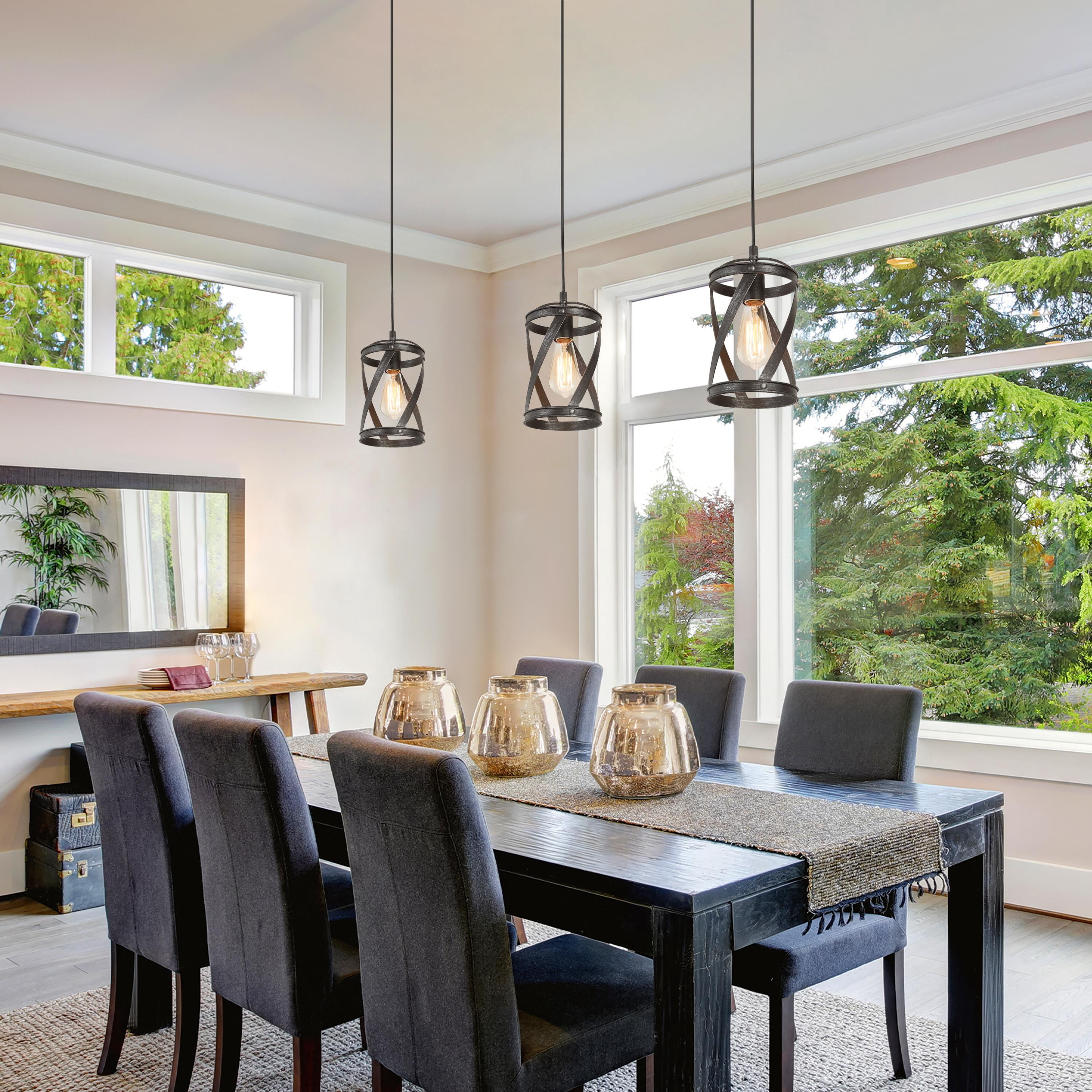 LNC 1-Light Black and Silver Lantern LED Mini Pendant for Kitchen Island
