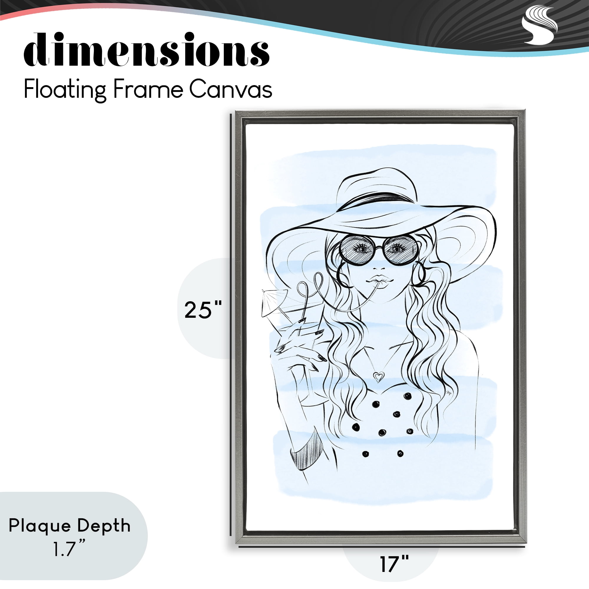 Stupell Industries Sipping Drink Girl in Sun Hat Gray Framed Floater Canvas Wall Art, design by Martina Pavlova