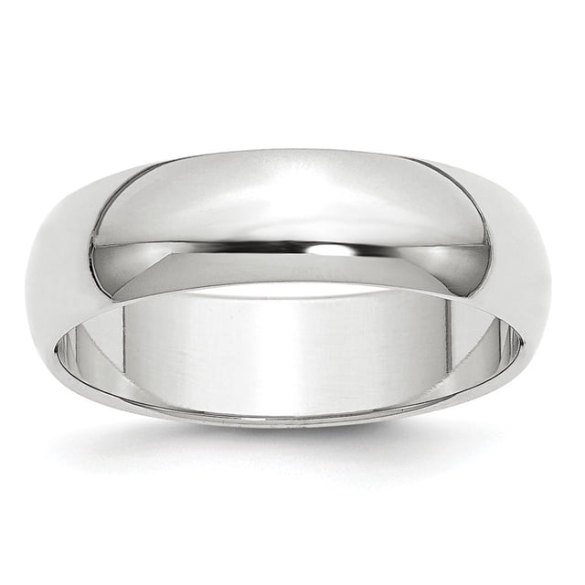 14k Or Blanc Massif Poli Demi Ronde Gravable 6mm Demi Rond Bague Taille 7.5 Bijoux Cadeaux pour les Femmes