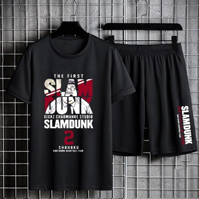 Slam Dunk-chándales de verano para hombre, Camiseta de algodón con estampado de Anime, pantalones cortos, trajes de gran tamaño, ropa deportiva de baloncesto, conjuntos de entrenamiento