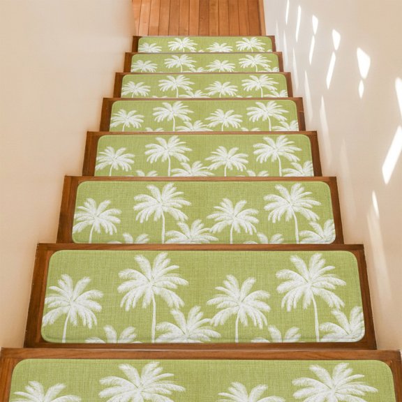 Yellow Palm Trees Stair Treads Non Slip for Steps Summer Beach Tropical Farmhouse 10 Pcs Reusable Adhesive Stair Runner Mats for Dogs Elders Carpet Treads Rugs for Staircase 8x30 In