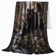 thumbnail image 2 of Black Bear Family by Forest Stream and Waterfall, Serene Wildlife Art for Bear Lovers, Warm Flannel Blanket for Cabin and Lodge, Father's Day Gift, Rustic Home Decor, 2 of 7