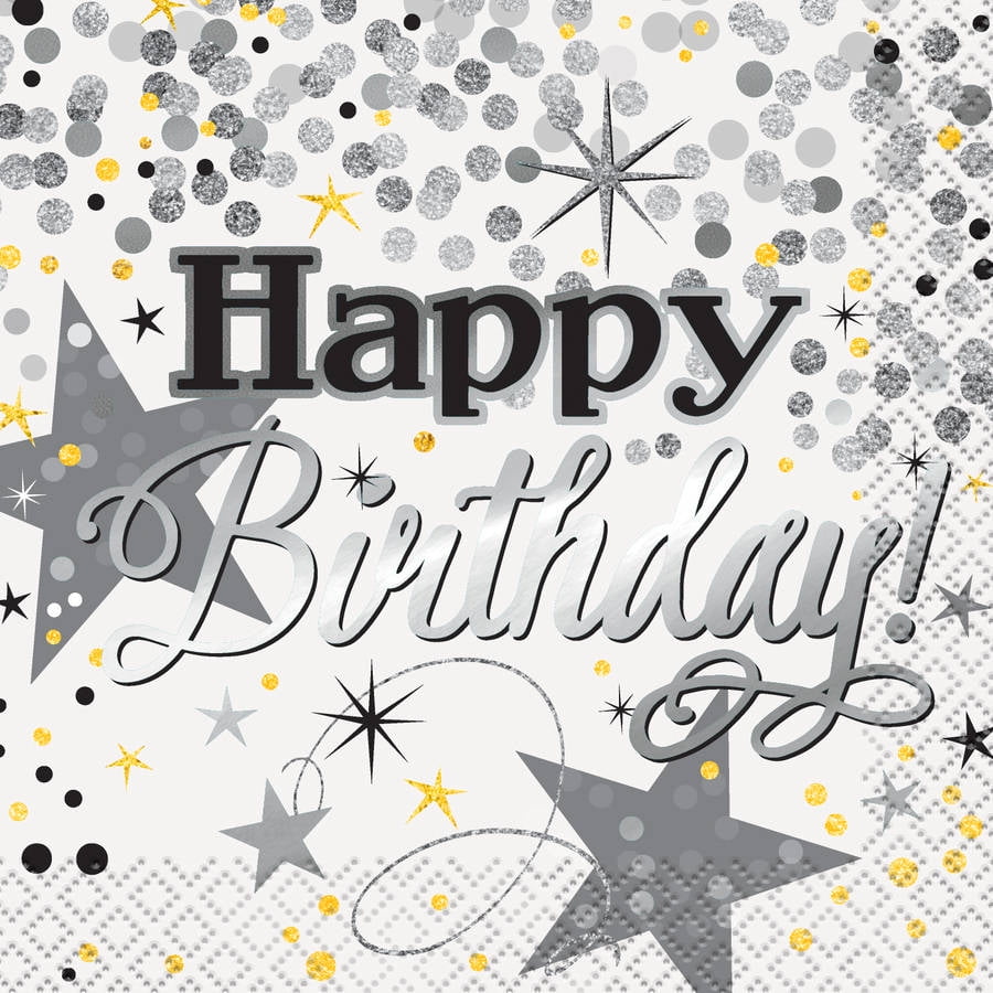Foil Silver Glittering Birthday Beverage Napkins, 16ct by Unique Industries