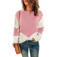 thumbnail image 1 of Pulls en Tricot à Manches Longues Couleur Contrastée Doux Décontracté Confortable pour Automne Hiver Printemps, 1 of 5