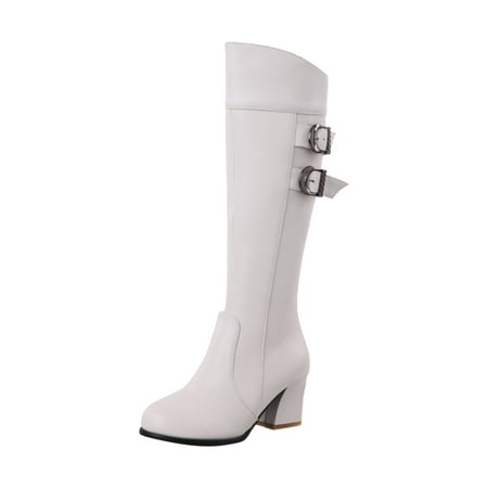 

Boots for Women Clearance Deals! Verugu High Heel Riding Winter Boots Women s Knee-High Boots Women High Heel Square Heel Shoes Pointed Zip Shoes Winter Boots Leather Knee-high Boots White 35