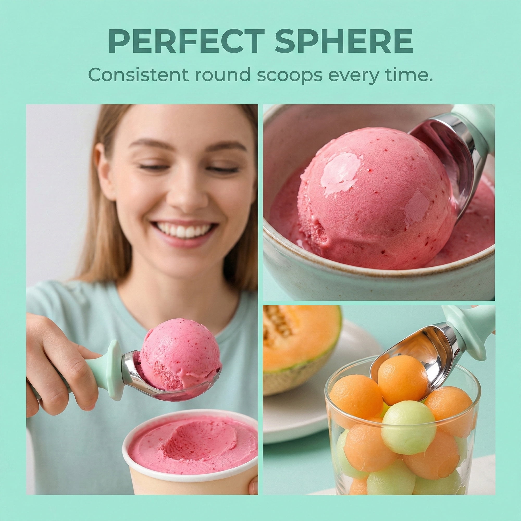 Unique Bargains Zinc Ice Cream Scoop with Ergonomic Handle for Gelato Mint Green 8.7in