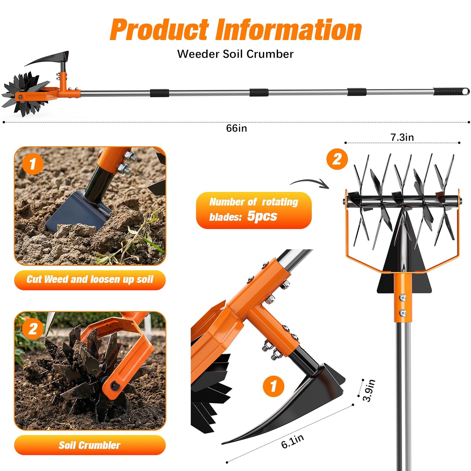 Hand Tiller Garden Cultivator  With Upgrated Triangle Hoe And Adjustable Long Handle 2-in-1 Weeder & Soil Aerator For Lawn Care Cultivate Plant Reseed Gardening Tools