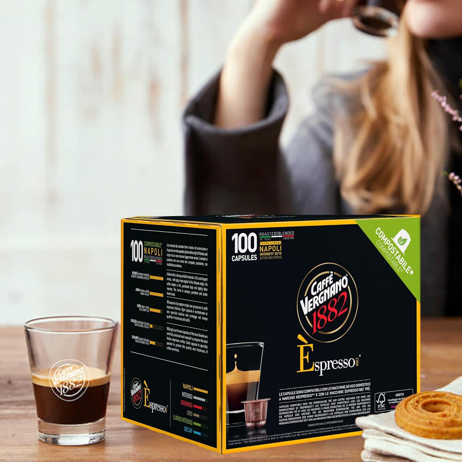 Caffe' Vergnano 1882 Medium Roast Espresso Original Line Machine Compatible Capsules, Single-Serve Espresso Coffee, Italian Coffee for Nespresso Machine, Intensity 10/10, Napoli, 100 Ct